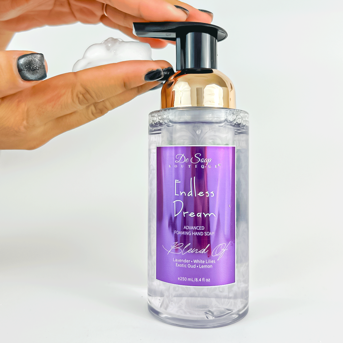 Jabón para manos en espuma Lavanda y lirios blancos De Soap Boutique MX